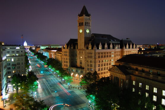 By Wyn Van Devanter - originally posted to Flickr as Pennsylvania Ave - Old Post Office to the Capitol at Night, CC BY-SA 2.0, https://commons.wikimedia.org/w/index.php?curid=6206682